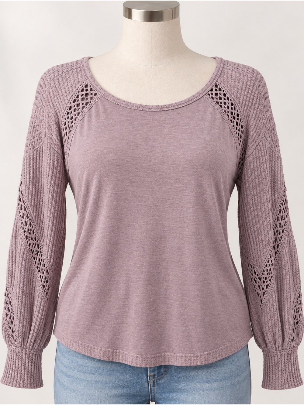 Knox Rose Lavender Crochet-Trim Long Sleeve Top